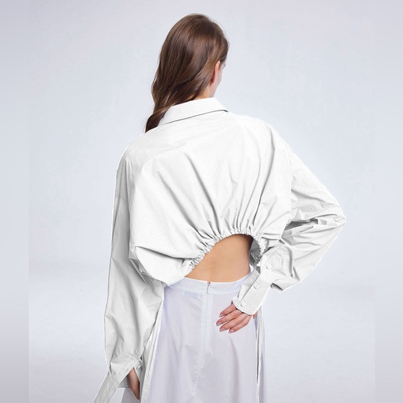 NEW** LATTELIER WHITE CROPPED DRAWSTRING TOP - Picture 2 of 9